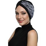 ELYSIANfidan Çapraz Buklet Siyah-Gri Hazır Türban Tesettür Bone - Siyah - Gri