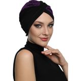 ELYSIANfidan Çapraz Buklet Siyah-Mor Hazır Türban Tesettür Bone - Siyah - Mor