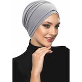 ELYSIANfidan Çift Katlı Astarlı Açık Gri Hazır Türban Tesettür Dış ve Havuz Bonesi - Standart
