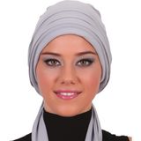 ELYSIANfidan Pileli Bağlama Hazır Türban Tesettür Bone - Açık Gri