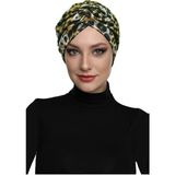 ELYSIANfidan Savanna Chic Desenli Çapraz ve Bant Detaylı Astarlı Hazır Türban Tesettür Havuz Bonesi - 001-Taş - Standart