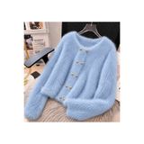 Elysira Kadın Kalp Düğmeli Yumoş Görünümlü Triko Peluş Basic Hırka