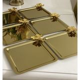 Elzem Tepsi Çelik Gold Renk Kare 6 Lı Gold Aksesuarlı Sunum Tepsi