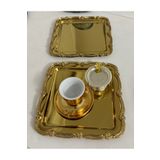 Elzemm store PASLANMAZ ÇELİK GOLD RENK GOLD PLASTİK ÇERÇEVELİ 2 ADET SERVİS VE SUNUM TEPSİSİ