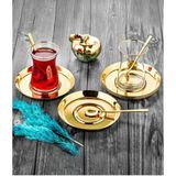 Elzemm store PASLANMAZ ÇELİK GOLD YUVARLAK 6 ADET ÇAY TABAĞI BARDAK ALTLIĞI