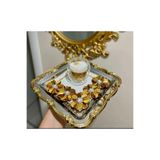 Elzemm store PASLANMAZ ÇELİK KARE 6 ADET PLASTİK GOLD ÇERÇEVELİ SERVİS VE SUNUM TEPSİSİ