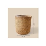 ELZEY HOME Hasır Yuvarlak 14 Cm Içi Naylonlu Saksı Sepeti Xs