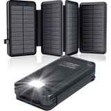 Elzle Acil Durum Solar Power Bank 26800MAH, 4 Güneş Paneli, Su Geçirmez, LED Fenerli Harici Pil - Siyah