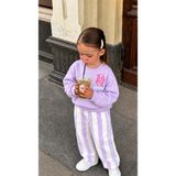Elzo Collection Kız Çocuk Balık Baskılı Lila Sweatshirt Çizgili Denim Kot Pantolon Alt Üst Takım - 3 - 4 Yaş - Lila - Beyaz