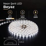 Ema Dükkan 220V Fişli Dış Mekan Şerit LED Beyaz 6500K IP64 Su Geçirmez - Metrede 120 LED Bahçe, Balkon ve Tavan Hortum LED - 8 Metre