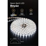 Ema Dükkan 220V Fişli Dış Mekan Şerit LED Beyaz 6500K IP64 Su Geçirmez - Metrede 120 LED Bahçe, Balkon ve Tavan Hortum LED