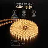 Ema Dükkan 220V Fişli Dış Mekan Şerit LED Gün Işığı 3200K IP64 Su Geçirmez - Metrede 120 LED Bahçe, Balkon ve Tavan Hortum LED - 9 Metre
