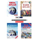Ema Kitap Orta Atlas - Tarih Atlası - Coğrafya Atlası ve İlk Atlas 4'lü Set (Kalem Seti Hediyeli)
