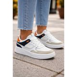 Emax Kadın Kalın Taban Günlük Sneaker Rahat Ortopedik Spor Ayakkabı - Beyaz - Lacivert - Turuncu