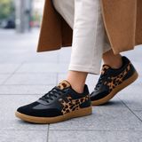 Emax Kadın Sneaker Günlük Rahat Bağcıklı Spor Ayakkabı Kaymaz Taban - Siyah Leopar