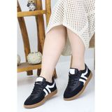 Emax Kadın Sneaker Günlük Spor Ayakkabı Casual Retro Bağcıklı Kaymaz Taban Ortopedik Trend Model - Siyah Beyaz