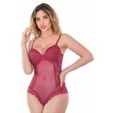 Emay 176 Bordo Kaplı Balenli Destekli Push Up Transparan Kadın Body