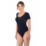 Emay 1926 Siyah Kısa Kollu Bisiklet Yaka Çıtçıtlı Kadın Body