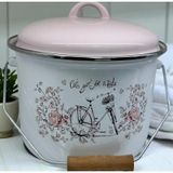 Emaye Bakraç Yoğurt Tenceresi Bakliyat Saklama Tenceresi Patates Soğan Kovası 22 Cm 5 Litre Pembe