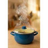 Emaye Derin Bombeli Yoğurt Tenceresi 24 Cm 5 Litre Mavi 6114-C