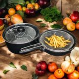 Emaye Kızartma Tencere ve Tavası 2'li Set 26 cm Wok Tava ve 24 cm Kızartma Tenceresi