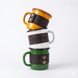 Emaye Kupa 350 ml – Deri ve Ham Keten Kılıflı Kamp Kupası, Bez Taşıma Torbalı Outdoor Kahve ve Çay Kupası | Tanto Bushcraft (Beyaz)
