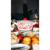 emaye market 22 cm Emaye Cips Sebze Patates Kızartma Tenceresi Fritöz Dekorlu içi dışı Beyaz Emaye