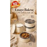 Emaye Market Emaye Bakraç 14 cm ve Emaye Saklama Kabı Seti Vakum Kapaklı Krem 14 cm 16 cm 18 cm