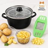 Emaye Market Emaye Kızartma Tenceresi Fritöz 22 Cm Siyah Patates Meyve Dilimleyici Hediyeli