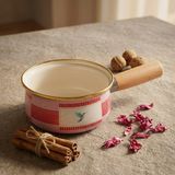Emaye Market Emaye Yumurta Haşlama Sos Mama Tavası 16 cm Ahşap Saplı Pembe