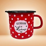 Emaye Sütlük Yumurta Haşlama Sos ve Mama Yapma Kupası 1250 ml Kırmızı Puantiyeli