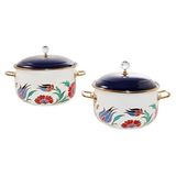Emaye Tencere Seti, 2'li, 20/24 cm, Lacivert Kapak, Kristal Tepeli, Gold Kulp, İndüksiyon Uyumlu, Desenli