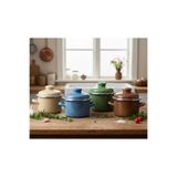 EmayeBurada Emaye Sütlük & Sosluk & Yumurta Haşlama Tenceresi Mini Turkuaz ( 0,9 lt ) 4 Lü Set
