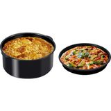 Emayeci Air Fryer Sulu Yemek Tenceresi ve Pizza Tepsisi 2'li Set - Siyah - 18 cm