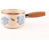 Emaylab Bloom Ahşap Saplı Emaye Sos Tavası 16CM 1,3 Litre (Indüksiyon Dahil Tüm Ocaklara Uygun) - Krem