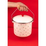 Emaylab Cupid Kalp Desenli Emaye Yoğurt Tenceresi/ Çok Amaçlı Bakraç (20CM-3 Litre) - Krem - 20 cm