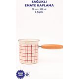 Emaylab Cupid Kareli Emaye Ahşap Saplı Cezve (500ML-6 Kişilik) - Krem