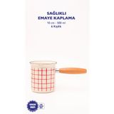 EMAYlab Cupid Kareli Emaye Ahşap Saplı Cezve (500ml-6 kişilik)