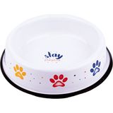 Emaylab Emaye Kedi Köpek Mama ve Su Kabı Renkli Pati - Beyaz
