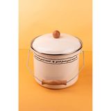 Emaylab Mood Ahşap Detaylı Emaye Yoğurt Tenceresi/ Çok Amaçlı Bakraç (20CM-3 Litre) - Krem