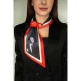 EMAYS DESIGN Atatürk İmzalı Gri Renk Kravat Eşarp – Fotoğraflı, Şık ve Anlamlı Tasarım