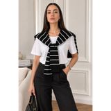 EMAYS DESIGN Kadın Yeni Stil Triko Omuz Şalı Siyah Beyaz Çizgili Şık Örgü Şal