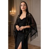 EMAYS DESIGN Püsküllü Dantel Omuz Şalı Abiye Davet ve Gece Elbisesi Tamamlayıcı Zarif Kadın Şal