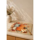Emba Home Cam Kesme Tahtası 25X35 cm Kaydırmaz Ayaklı Bal Kabağı Desenli | Dekoratif Cam Sunum ve Kesim Tahtası - 25 x 35 cm
