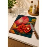 Emba Home Cam Kesme Tahtası 25X35 cm Yaprak Desenli Kaydırmaz Ayaklı Dekoratif Sunum ve Kesim Tahtası - 25 x 35 cm