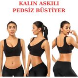 Emba Korse Göğüs Toparlayıcı Kalın Askılı Pedsiz Sütyen Korse Spor Sütyen Büstiyer Yarım Atlet - Siyah - S - M