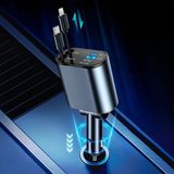 Embatech 66W 4'ü 1 Arada Makaralı Hızlı Araç Şarj Cihazı – Dijital Göstergeli, Dahili Çift Kablolu (Type-C & iOS Lightning) ve Ayarlanabilir Başlıklı Araç İçi Şarj İstasyonu - Siyah