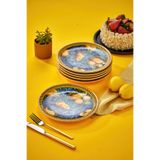 EMBazaar 6'LI Limon Bahçesi Serisi Full Desen Pasta Sunum Tabağı,Meyve Tabağı,Kahvaltı Servis Tabağı,Pasta Tatlı Tabağı,Hediyelik Set