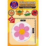 Embory Ütü ile Yapışan Arma Yama, Pembe Çiçek (4 ADET) Ütüyle Yapışan Nakış Dokuma Aplike Patch
