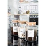 emdeco 3'lü Ahşap Kapaklı Etiketli Çay Şeker Kahve Cam Kavanoz Saklama Kabı 800 mL